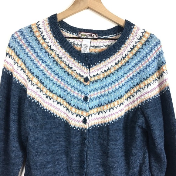TIARA Cardigan Sweater Fair Isle Ribbon Bows Velvet Fairycore Cottagecore Large - Picture 2 of 9